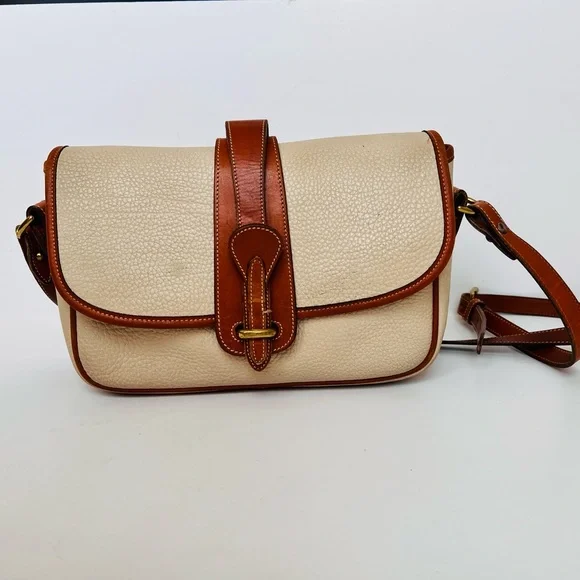 Dooney & Bourke All Weather Leather Small Flap Shoulder Bag British Tan Trim Vtg - Picture 3 of 16